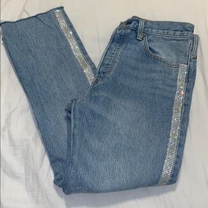 501 Cropped Straight Medium Wash With Rhinestones